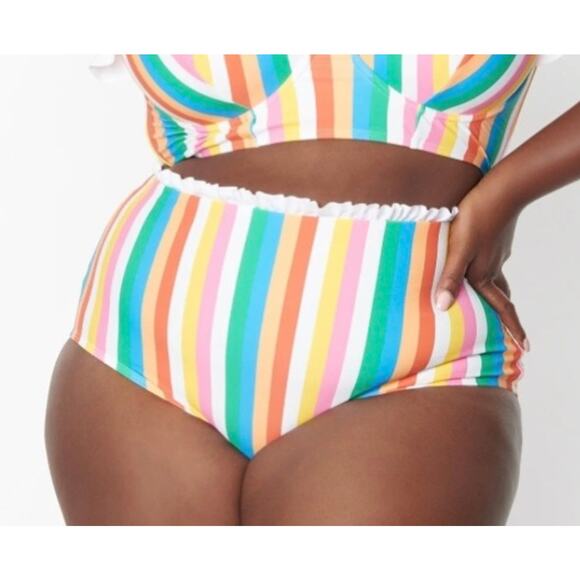 Unique Vintage Other - Unique Vintage Retro Rainbow Stripe High Waist Swim Bikini Bottom 1X NWOT